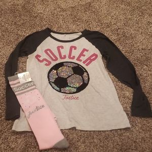 Girls Justice soccer shirt and socks
